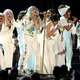 Kesha, center, performs “Praying” as, from left, Bebe Rexha, Cyndi Lauper, Camila Cabello, Andra Day and Julia Michaels provide back up vocals at the 60th annual Grammy Awards at Madison Square Garden on Jan. 28.